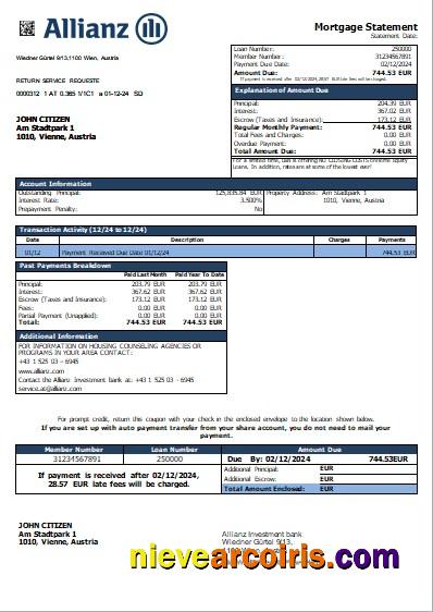 Austria Allianz Investment bank mortgage statement